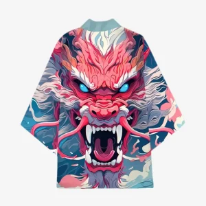 Veste Kimono Dragon Imprimé Ouverte
