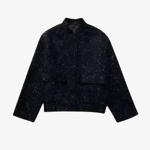 Veste Kimono Femme Noire à Paillettes