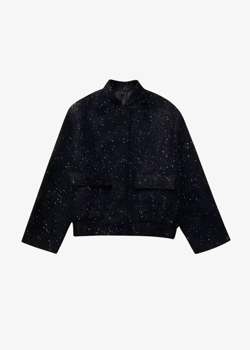 Veste Kimono Femme Noire à Paillettes