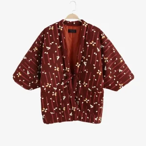 Veste Kimono Femme Rouge Floral