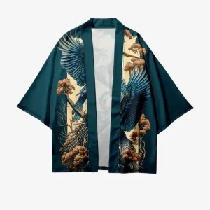 Veste Kimono Grues Bleues