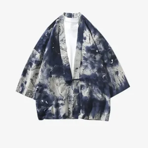 Veste Kimono Homme Bleu Et Blanc