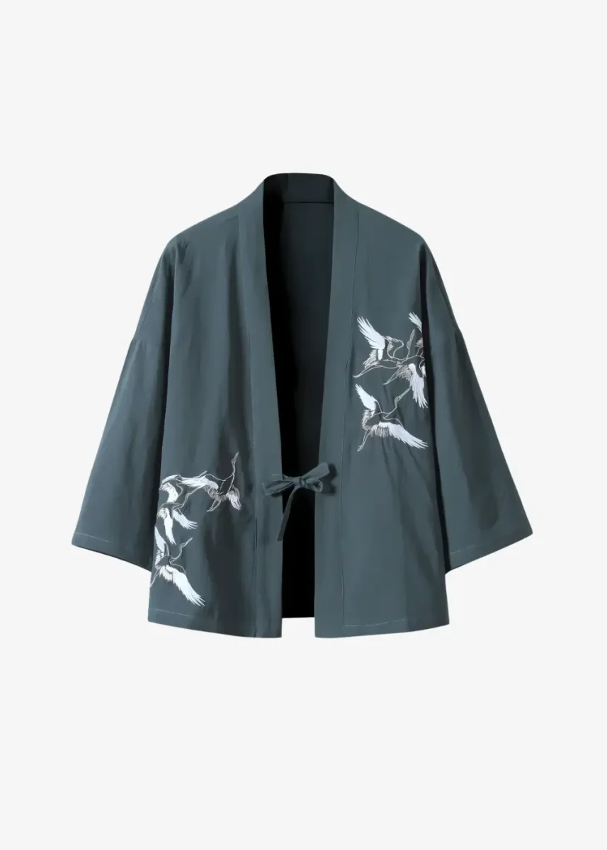 Veste Kimono Homme Bleu Pétrole Coton | Grues