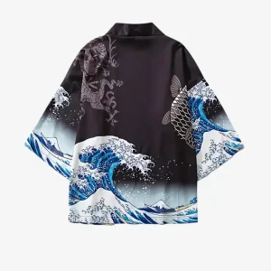 Veste kimono imprimée mer agitée