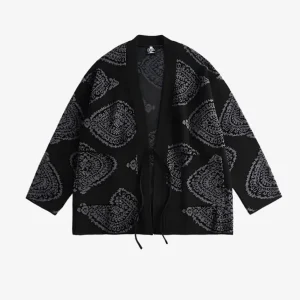 Veste Kimono Imprimée Noire