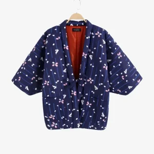 Veste Kimono Matelassée Bleu Foral