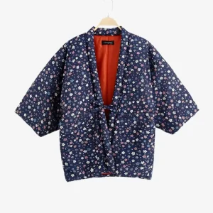 Veste Kimono Matelassée Fleur Bleue