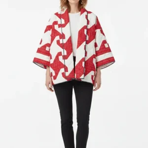 Veste Kimono Matelassée Rouge et Blanc