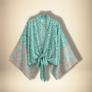 Veste kimono turquoise pour femme