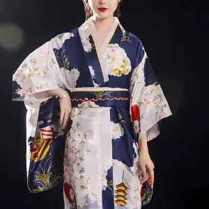 Yukata Kimono Femme Avec Obi Bleu Nuit