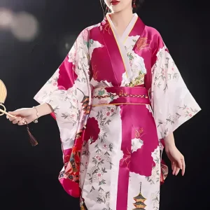 Yukata Kimono Femme Japonais Avec Obi Fuchsia